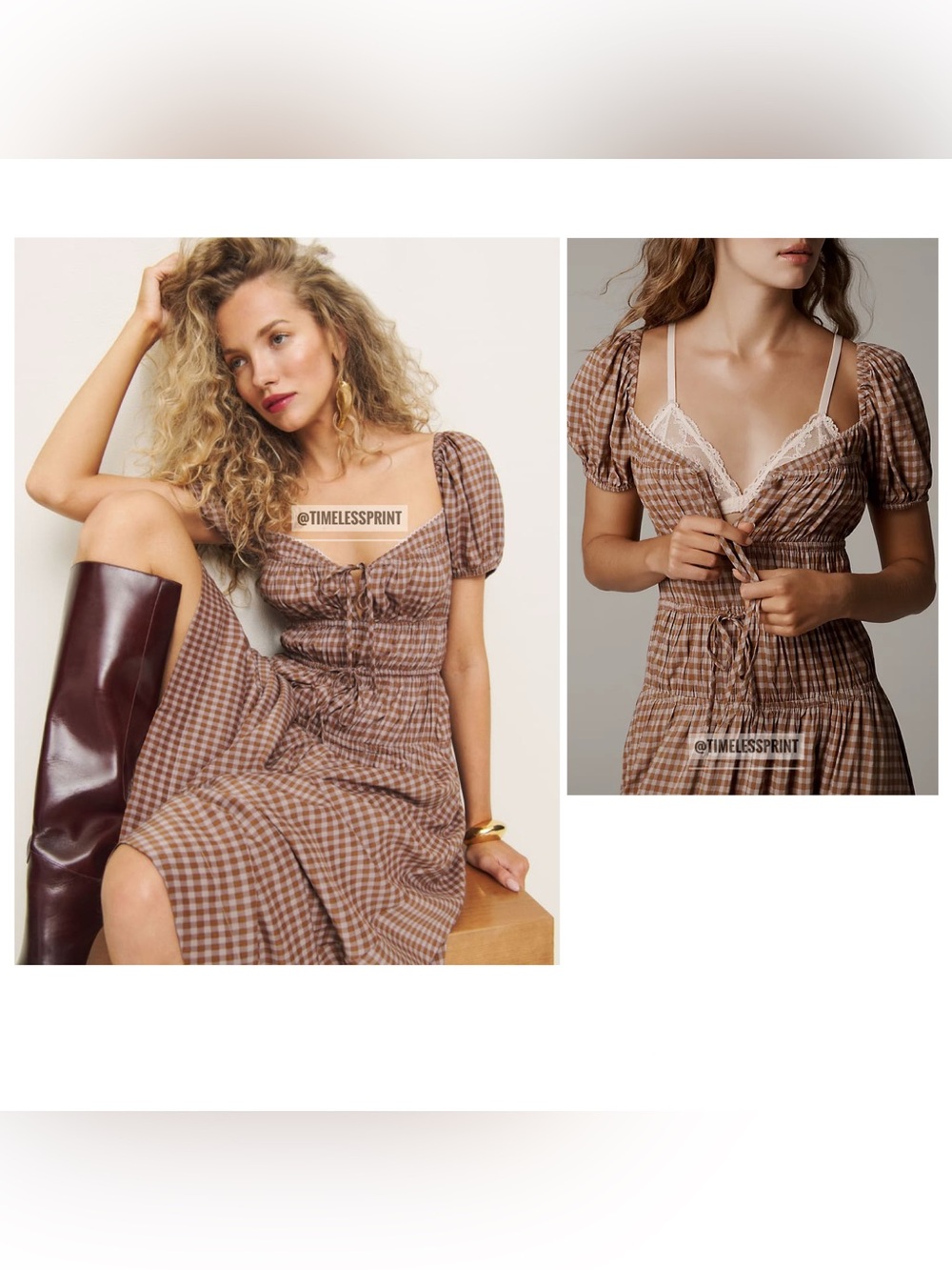 Anthropologie Reformation Rhett Audrey Check Mauve/Mustard/Purple Dress